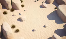 some rocks and plants that are laying in the sand