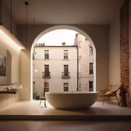 a bath room with a large bath tub