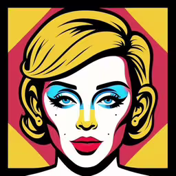 a woman with blue eyes and bright make - up on her face,a poster of a woman with makeup on her face