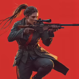 an artistic artwork depicting a woman with a gun