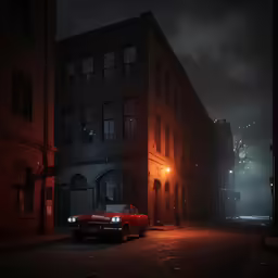 cars parked outside of a building at night