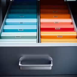 a multi - colored file cabinet is shown with drawers