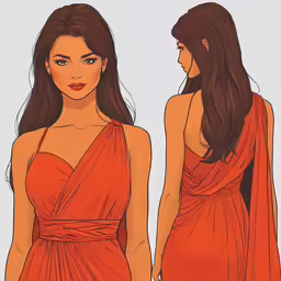 a girl in a dress with a red sash