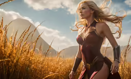 a beautiful woman with long blond hair is wearing a costume