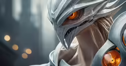 the character in an anime is holding his head behind a giant silver object