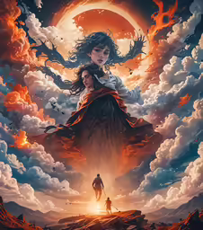 a man and woman in a fantasy landscape