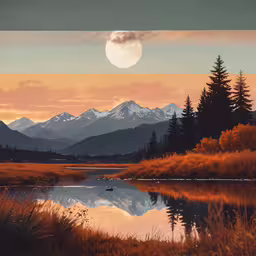 a river with mountains reflected in it,an image of a sunset with mountains in the background