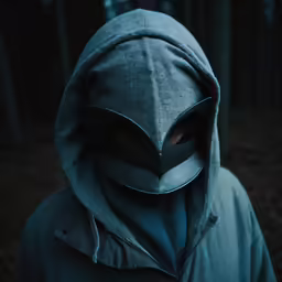 a man in a hooded jacket with a mask over his face