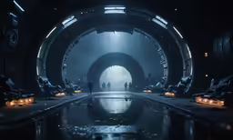 an alien looking tunnel leading towards other people