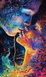 two women are in neon colored liquid