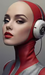 a woman with red hair wearing headphones