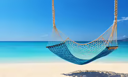 two hammocks suspended in the air on the beach