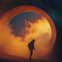 a man standing under a moon filled sky