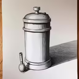 a drawing of a trash can in black and white