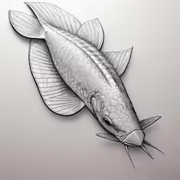 a drawing of a fish that is floating in water