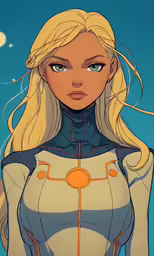 the beautiful blond girl in blue is wearing armor