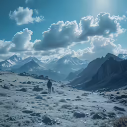 a man is hiking up a snowy mountain