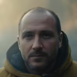 a man with a beard, dressed in yellow jacket