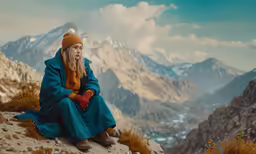 a woman sitting on the ground on top of a mountain