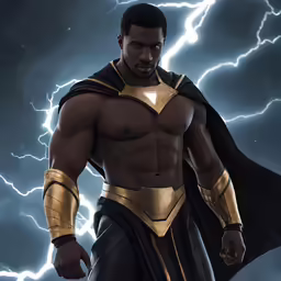 the superman returns from his costume in front of lightning
