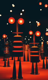 colorful lit decorations and lights in the dark