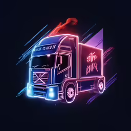a stylized image of a semi truck with neon colors