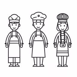 three professions are dressed as a baker and a chef