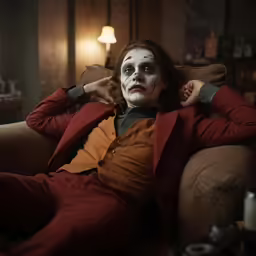 a man dressed as the joker poses for a portrait