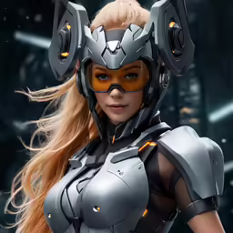 the girl is posing in a full armor suit