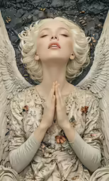 a close up of a woman praying