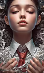 this is a digital painting of a young woman wearing a suit with flowers on it