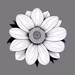 an artistic drawing of a white daisy,a white flower with black stipling