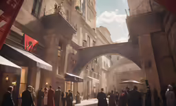 an artistic rendering of a street in a european city