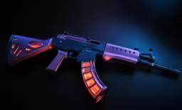 a metalized gun with an automatic rifle light up the side