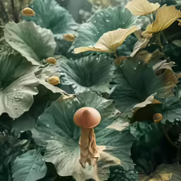 a mushroom growing on some leaves in the wild
