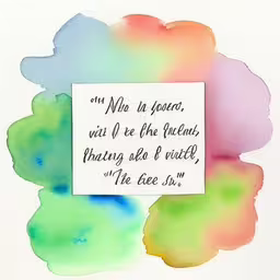 a white card with watercolor stains on it and a note,an illustration of some colorful ink with the phrase, in latin