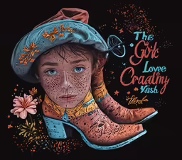 a girl wearing an old western boot painting