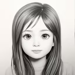 a drawing of a woman with long black hair