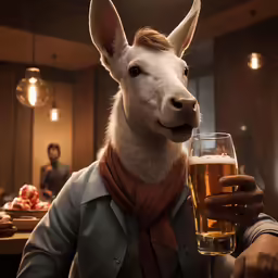 a dog wearing glasses is drinking a beer