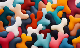 a pile of multi - colored objects sit together