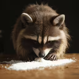 a raccoon is eating a lot of sugar