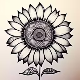 a drawing of a sunflower is displayed in black and white