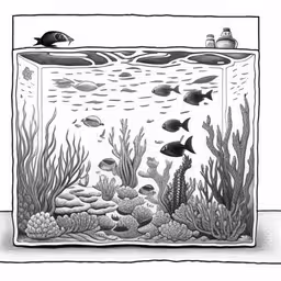 a drawing of a coral reef with several fishes