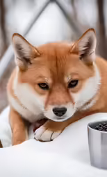the brown fox is resting its head on the roof