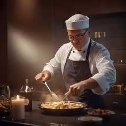 a cook is cooking food and holding a tong
