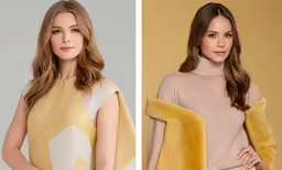 the two images are both side by side, one is of an image of a woman wearing