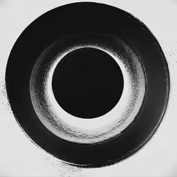 an artistic black and white painting with small white circles