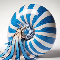 a blue and white object with big spiral design