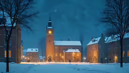 a church that is on some snow covered ground