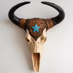 an animal skull that has a blue star on it